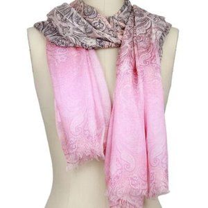 SAACHI Artist Handcrafted SCARF Shawl Wrap Paisley Floral Rose Pink